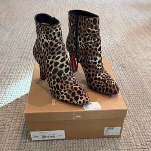 Christian Louboutin Brown Leopard Heeled Boots- So Eleanor 38.5